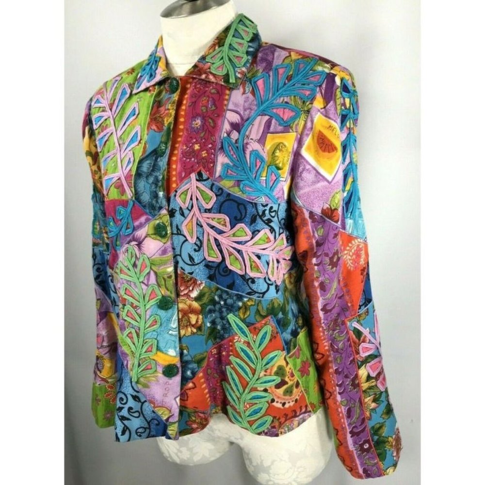 Sandy Starkman M Jacket Patchwork Floral 90s Bold - image 4